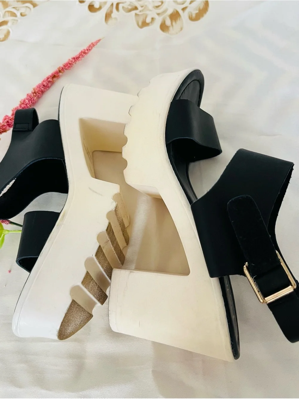 Refresh Black Platform Sandals with White Sole
